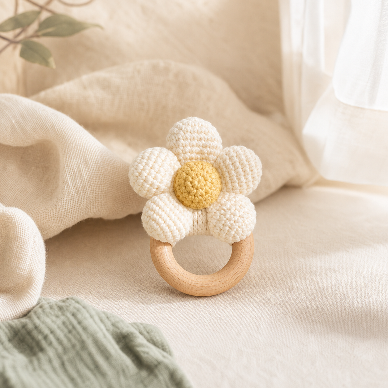 Crochet Flower Teething Rattle
