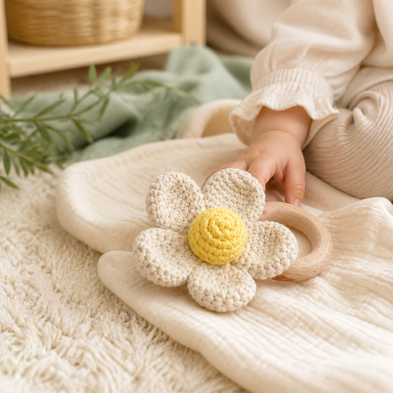 Crochet Flower Teething Rattle