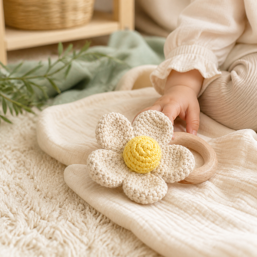 Crochet Flower Teething Rattle
